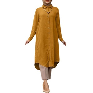 Heiße Verkäufe im Nahen Osten Muslimisches Frauen kleid Revers Lässiges Button-up Langarmhemd Muslimisches Freizeit kleid für Frauen - Product Image 5