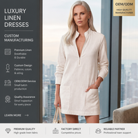 Robe tunique personnalisée pour femme, coupe droite, demi-zip, manches à revers, poche latérale, surpiqûres, vente en gros, usine OEM ODM