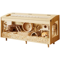 Cage à hamster en bois, grande cage pour animaux de 100 cm de large avec habitat de 50 cm de haut, panneaux en acrylique résistants à la mastication avec dessus ouvrable, enclos en bois