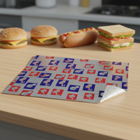 Papier nid d'abeille imprimé gaufré composite de qualité alimentaire, enduit de cire, laminé avec du papier d'aluminium pour hamburgers, sandwichs et hot-dogs de restauration rapide