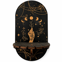 Étagère murale en bois Phases de Lune Zodiaque, Présentoir flottant arqué pour cristaux, Décoration murale d'autel d'astrologie sorcière