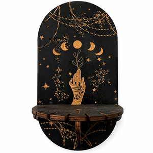 Étagère murale flottante en bois style Bohème Sorcière, personnalisable avec gravure gothique, pour l'altière, la sorcellerie et la décoration spirituelle de la maison - Product Image 5