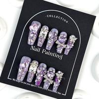 Pétales de fleurs sculptés à la main Presse d'amande sur les ongles Ongles en acrylique Manucure Luxe Diamant Presse sur les ongles Conseils