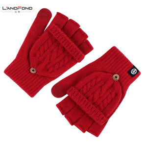 Gants tricotés chauds d'hiver pour femmes mitaines sans doigts convertibles Jacquard demi-doigt Flip ski en plein air - Product Image 2