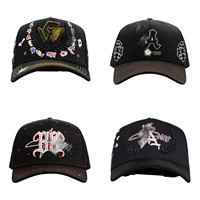 Casquette de baseball GG HATS à 5 panneaux, broderie Lettre Saint Doré, imprimé chinois, ornée de strass, style Y2K Streetwear Sportif, réglable, haute qualité