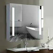 Armoire de rangement murale en aluminium pour salle de bain avec 2 étagères réglables et lumière LED au-dessus des toilettes