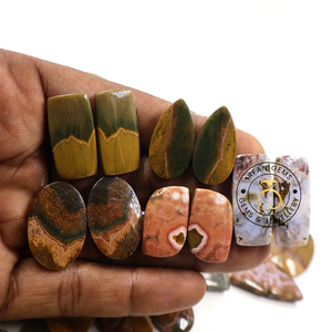 Paire de cabochons en jaspe océanique naturel, pierres semi-précieuses en vrac pour la fabrication de bijoux, lot de jaspe océanique fait main, prix de gros - Product Image 2