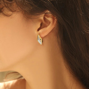 Orecchini Vintage a Forma di Diamante per Donne, Gioielli Geometrici Bicolore in Stile Francese - Product Image 6