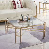 Ensemble de table basse de luxe 4 pièces en acier inoxydable doré avec plateau en verre trempé, table centrale modulable pour la maison et l'hôtel