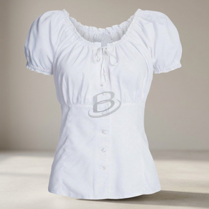 Top corto Dirndl blanco con ribete floral | Blusa Trachten delantera | Top popular corto con cuello de corazón (blusa Vintage Oktoberfest) 2024 - Product Image 3