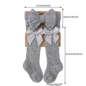 Calzini per neonati autunnali, <span class=keywords><strong>calze</strong></span> a maglia per bambini, <span class=keywords><strong>calze</strong></span> al ginocchio in maglia a trecce traspiranti <span class=keywords><strong>con</strong></span> set di fasce casual <span class=keywords><strong>con</strong></span> fiocchi, calzini per bambini - Product Image 6