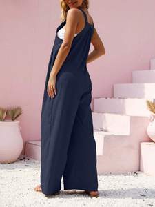 Women's Summer Blend Wide Leg Overalls <strong>Jumpsuit</strong> Casual Sleeveless <strong>Baggy</strong> Overall <strong>Jumpsuit</strong> for Vacation - Product Image 2
