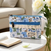 Dompet Kecil Motif Bunga Tempat Kartu ID Dompet Anak Perempuan Dompet Koin Motif Bunga Kantong Koin Kain Katun 4 Lapis Tempat Kartu ID
