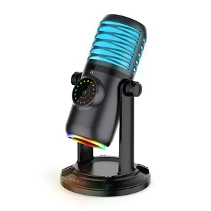 Microfone com RGB de iluminação para jogos, placa de som de captura de alta sensibilidade com personalização de fábrica, microfone USB para amantes de jogos