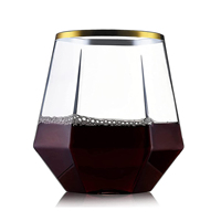 12 oz. Gobelets à vin en plastique jetables hexagonaux sans tige transparents avec bordure dorée
