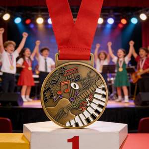 Médaille Souvenir Plaqué Or Thème Musical – Forme Personnalisable Guitare & Clavier de Piano Gravable avec Émail Coloré - Product Image 2