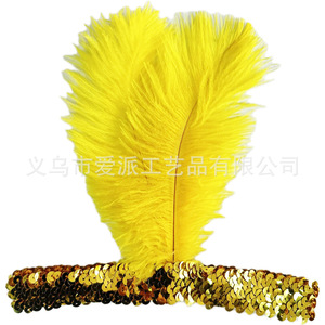 Diadema de plumas de avestruz, accesorio de disfraz de fiesta ajustable con lentejuelas elásticas - Product Image 3