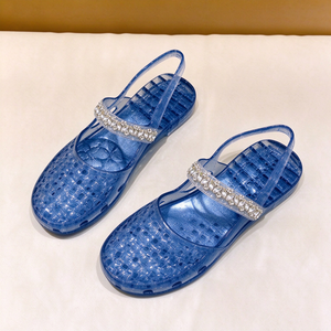 Sandalias de gelatina con correa de diamantes de imitación para mujer, con punta cerrada y talón descubierto, plataforma, para verano, playa, zapatos de plástico - Product Image 4