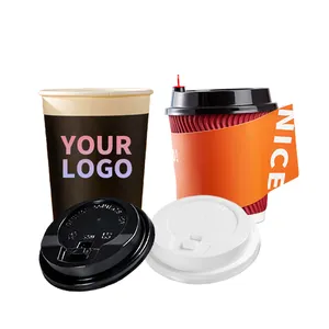 Suppliers Custom Black Double Wall Disposable Paper Coffee Cup Printed Cheap Waterproof Coffee Paper Cup Black Lids