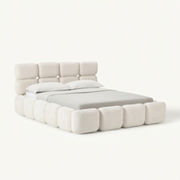 Lit moderne rembourré avec fonction de rangement haute capacité, tissu écologique, cadre métallique – Style crème, best-seller et très populaire sur internet