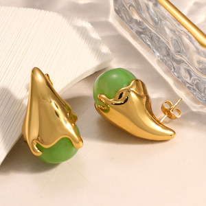 ต่างหูทรงหยดน้ำชุบทองประดับเรซิ่น ดีไซน์ทันสมัย สวยหรูสำหรับผู้หญิง - Product Image 4