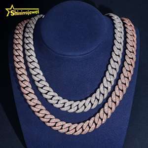 Novo <span class=keywords><strong>Design</strong></span> Custom Made Hip Hop Bling Moda Homens Colar 925 Sterling Silver 15MM Mosaico Configuração Moissanite Cubano Link <span class=keywords><strong>Chain</strong></span> - Product Image 4