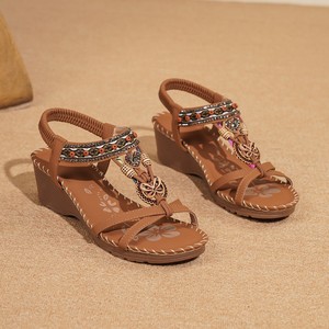 Wedge Women Bohemian Style Comfortable Elastic Band Pog Heel Roman Dark Brown Multi-color Summer Beach Fashion Four - Product Image 1