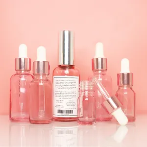 Luxe 15ml 30ml 50ml Épais Cylindre Rose Doré Soins de La Peau Bouteille De Sérum Flacon compte-gouttes En Verre Rose Pour Huile Essentielle