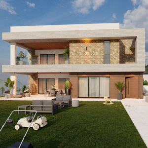 Maison préfabriquée à deux étages de 325 m2, design moderne, maisons préfabriquées avec <span class=keywords><strong>garage</strong></span> de 40 m2 inclus et 4 chambres + 3 salles de bain - Product Image 1
