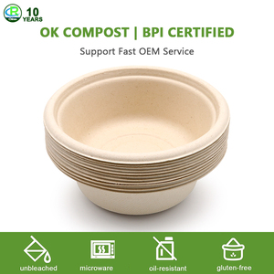 Pâte à Bagasse de canne à sucre personnalisée BPI Pfas, bol rond jetable en papier biodégradable Compostable avec couvercles 16 32 48oz pour <span class=keywords><strong>salade</strong></span> - Product Image 4