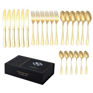 Stainless steel tableware steak knife fork spoon 24-piece <b>set</b> dessert spoon family <b>restaurant</b> <b>set</b> - Product Image 3