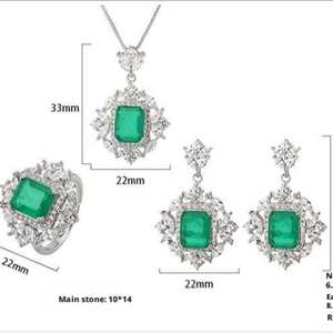 Fashion Eco-friendly Copper <b>Emerald</b> Green Cubic Zirconia Vintage Women's Necklace Earrings Ring Gift Jewelry Sets for Wedding - Product Image 2