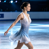 Tenue de patinage artistique dégradé blanc-bleu, col halter en V, dos ouvert, sans manches, avec strass, pour enfants et adultes, pour concours de danse sur glace