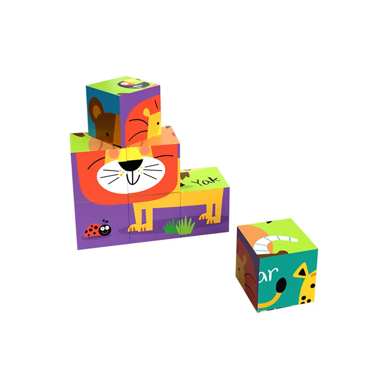 킹 월드 6 in 1 동물 소방차 패턴 인식 아이들 조기 교육 놀이 만화 빌딩 블록 3D 퍼즐 장난감