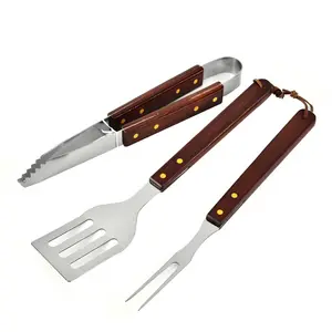 Schort 3 Stuks Bbq Grill Set Rvs Hout Handvat Buiten Bbq Gereedschapsset