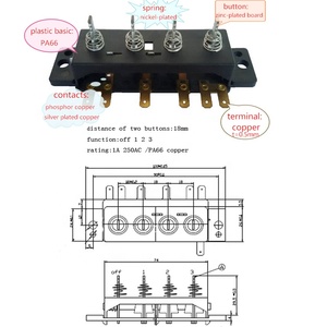 Interrupteur tactile à 4 boutons pour appareils ménagers Ventilateur à 3 vitesses Fonctionnement momentané IP65 Laiton Matériau plastique Tension maximale 250V 20A - Product Image 2