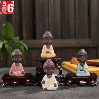 Petit Bouddha en céramique, décoration d'intérieur, artisanat Zisha, design zen asiatique, plateau à thé et ornement de voiture pour anniversaire