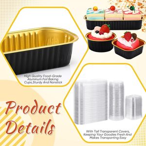 Take Away Food Microwavable Disposable Black Gold Aluminum <b>Foil</b> <b>Containers</b> with PP Plastic Lids 200ml Smooth Wall Food Grade - Product Image 3