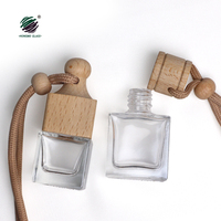 Diffuseur de voiture vide en verre transparent carré désodorisant de voiture parfum aromathérapie pendentif bouteille avec bouchon en bois et ficelle