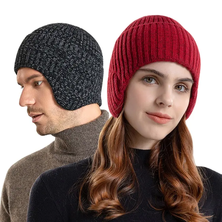 Winter Outdoor Warm Hat Men And Women Thickened Knitted Woolen Earmuff Hat For Cold Protection