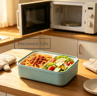 Boîte à lunch 1100 ml à 3 compartiments, compatible micro-ondes, anti-fuite, avec couverts, pour enfants, étudiants, bureau, pique-nique