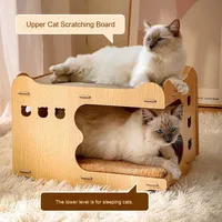 Maison pour chat en bois massif durable à double couche, avec griffoir en carton ondulé anti-déchirure, empilable, pour l'escalade et le jeu du chat
