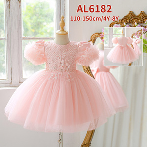 Abito Estivo da Principessa per Bambine, Maniche Corte, Orlo a Bolla, Fiocco all'Uncinetto, <span class=keywords><strong>Vestito</strong></span> da Cerimonia per Bambine - Product Image 1