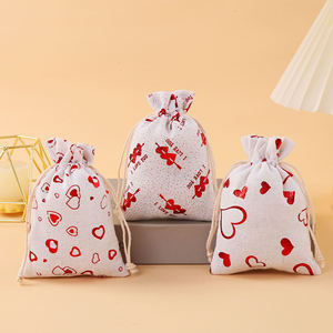 Bolsas de Algodón con Diseño de Corazón Estampado para Recuerdos de Boda, Bolsas de Muselina de Algodón de 13*18cm, Bolsa de Regalo de Lino y Algodón para el Día de San Valentín - Product Image 1