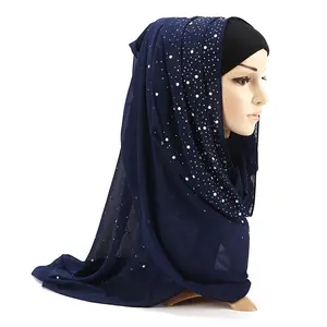 奢华热钻瓷头巾钻石珍珠雪纺围巾高级穆斯林泡泡雪纺头巾
