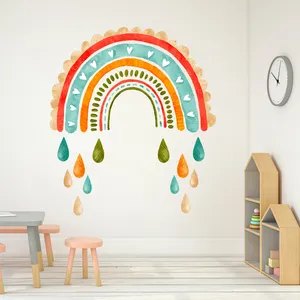 Yeni tasarım karikatür boho gökkuşağı yağmur duvar çıkartmaları bebek odası için