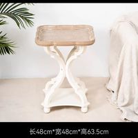 Table basse de salon de style antique industriel, en bois massif, avec pieds blancs, table basse ronde vintage en bois vieilli