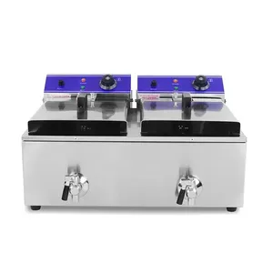 Double tank 6L Oil Capacity Economic Commercial Stainless Steel <strong>Electric</strong> <strong>Potato</strong> <strong>Chips</strong> <strong>Fryer</strong> with Valve - Product Image 1