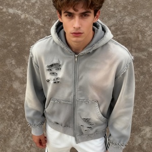 Sudadera con Capucha Personalizada, Estilo Vintage, Desgastada, con Estampado de Salpicaduras de Pintura, Lavada al Ácido, Decolorada por el Sol, 420 g/m², Desgarrada - Product Image 1