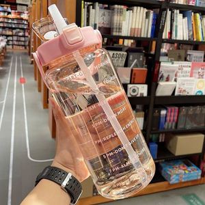 2000ml Extra-large Capacity Plastic Fitness Water Bottle with Marked Transparent <b>Drinking</b> Straw Water <b>Jug</b> - Product Image 5